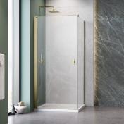 Strømberg Noma 135 fast brusevæg m/svingdør til venstre - 80 x 80 - Klar glas/børstet messing