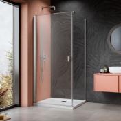 Strømberg Noma 135 fast brusevæg m/svingdør til venstre - 80 x 80 - Klar glas/børstet steel