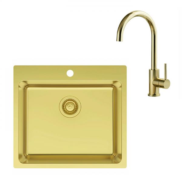 Lavabo LA 550 køkkenvask inkl. køkkenarmatur i børstet messing PVD Lavabo LA 550 køkkenvask inkl. køkkenarmatur i børstet messing PVD