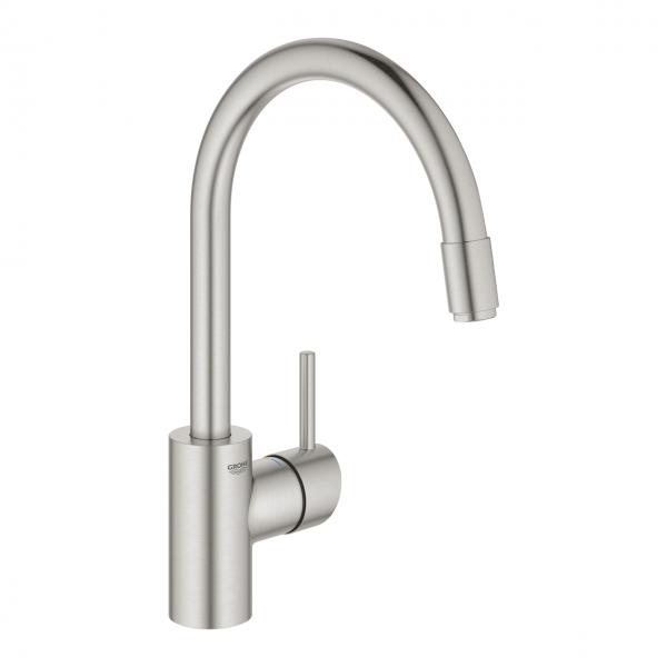 Grohe NEW Concetto k&oslash;kkenarmatur m/udtr&aelig;k og C-tud - Supersteel