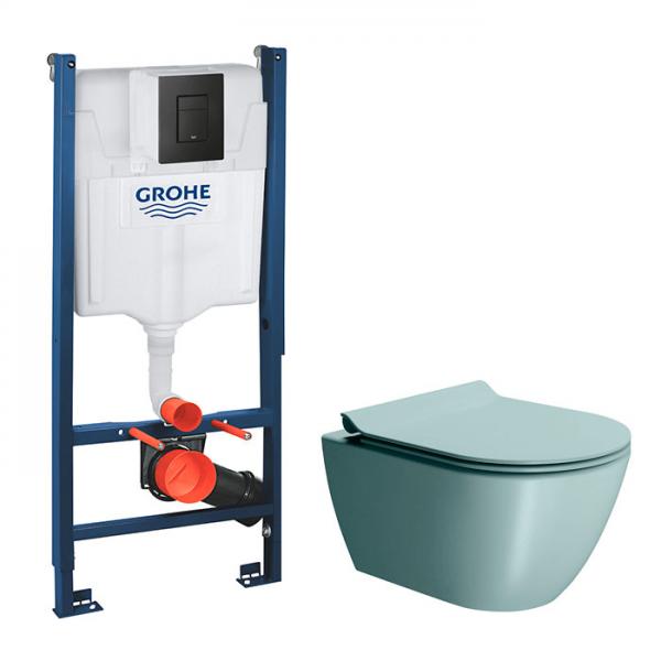 GSI Pura Ghiaccio 50 toiletpakke inkl. sæde m. softclose, cisterne og mat sort betjening