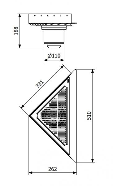 PURUS Corner gulvafløb, sampak Ø110 mm lodret med vandlås