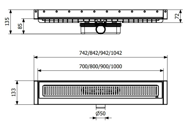 Purus Line sampak 800 mm Ø50 vandret lav med vandlås