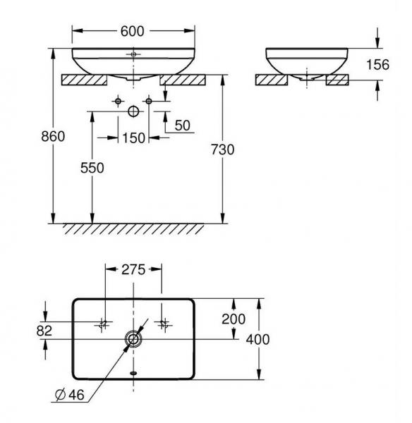 Grohe Euro 60 fritstående bowlevask - Med overløb - HyperClean Grohe Euro 60 fritstående bowlevask - Med overløb - HyperClean