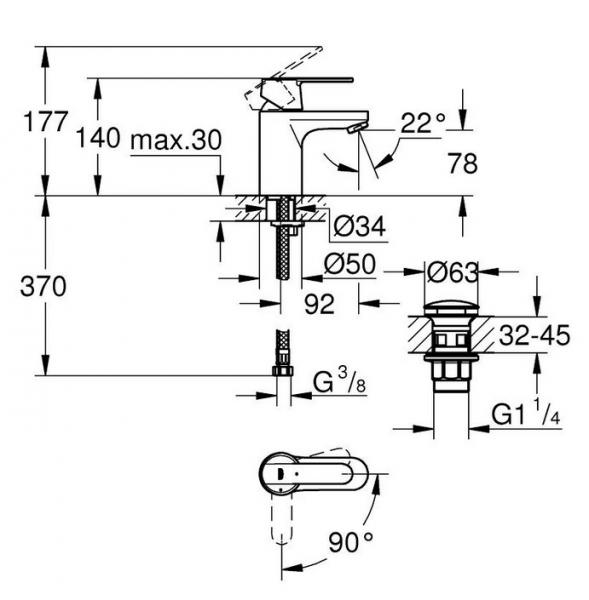Grohe Get S håndvaskarmatur Eco m/Koldstart og push-open bundventil - Mat sort Grohe Get S håndvaskarmatur Eco m/Koldstart og push-open bundventil - Mat sort