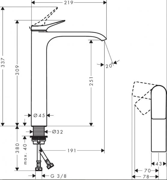 hansgrohe Vivenis 1-grebs h&aring;ndvaskarmatur 250 m/CoolStart u/bundventil