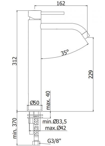 Lavabo Mira 050 h&oslash;j h&aring;ndvaskarmatur  - Mat sort