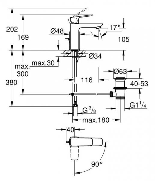Grohe Cubeo M h&aring;ndvaskarmatur m/koldstart og l&oslash;ft-op bundventil - Krom