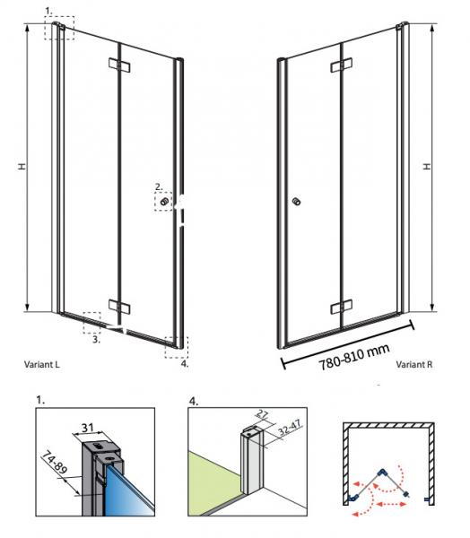 Str&oslash;mberg Noma 180 nichefolded&oslash;r 800mm - H&oslash;jre - B&oslash;rstet messing