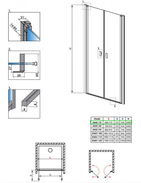 Strømberg Noma 30 dobbelt svingdør 700mm - Børstet messing Strømberg Noma 30 dobbelt svingdør 700mm - Børstet messing
