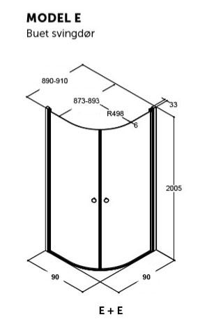 Dansani Match rundt brusehj&oslash;rne - 90 x 90 x Isglas/mat krom